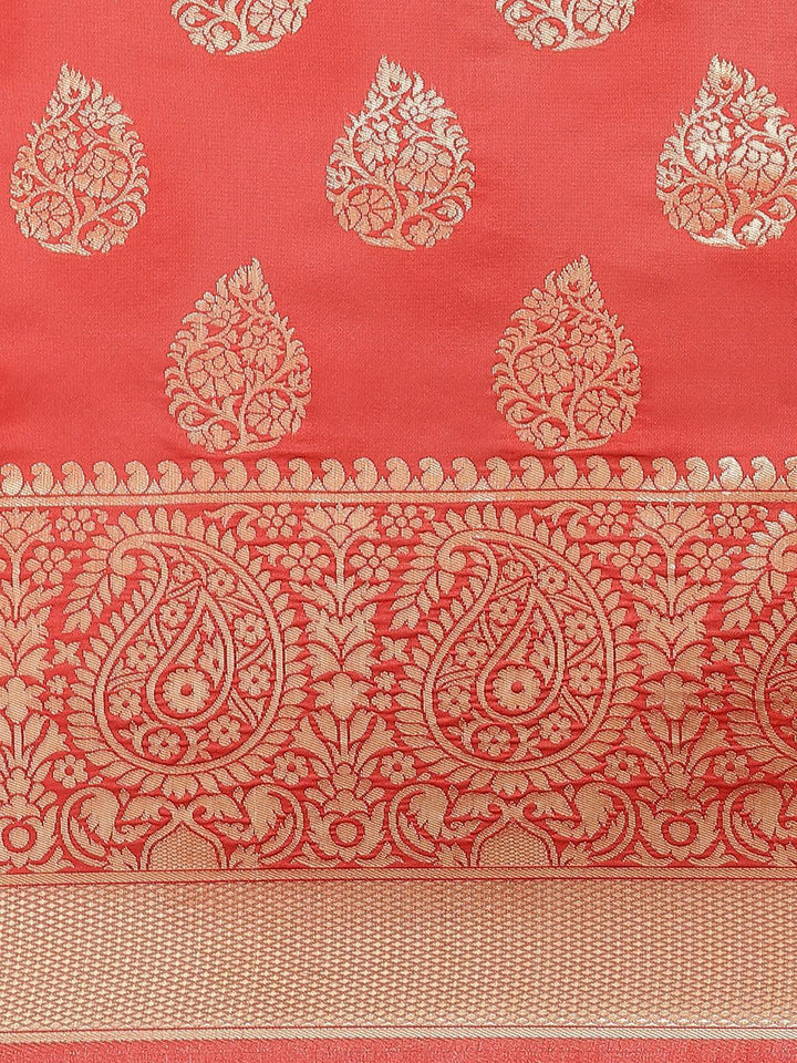 Rust Printed Brocade Saree - ShopLibas