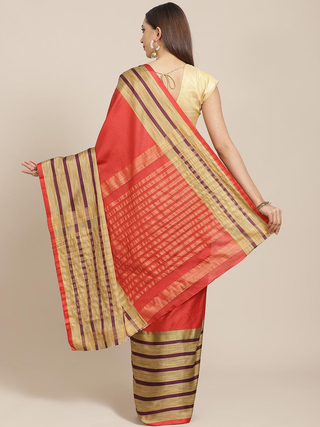 Multicoloured Striped Polyester Silk Saree