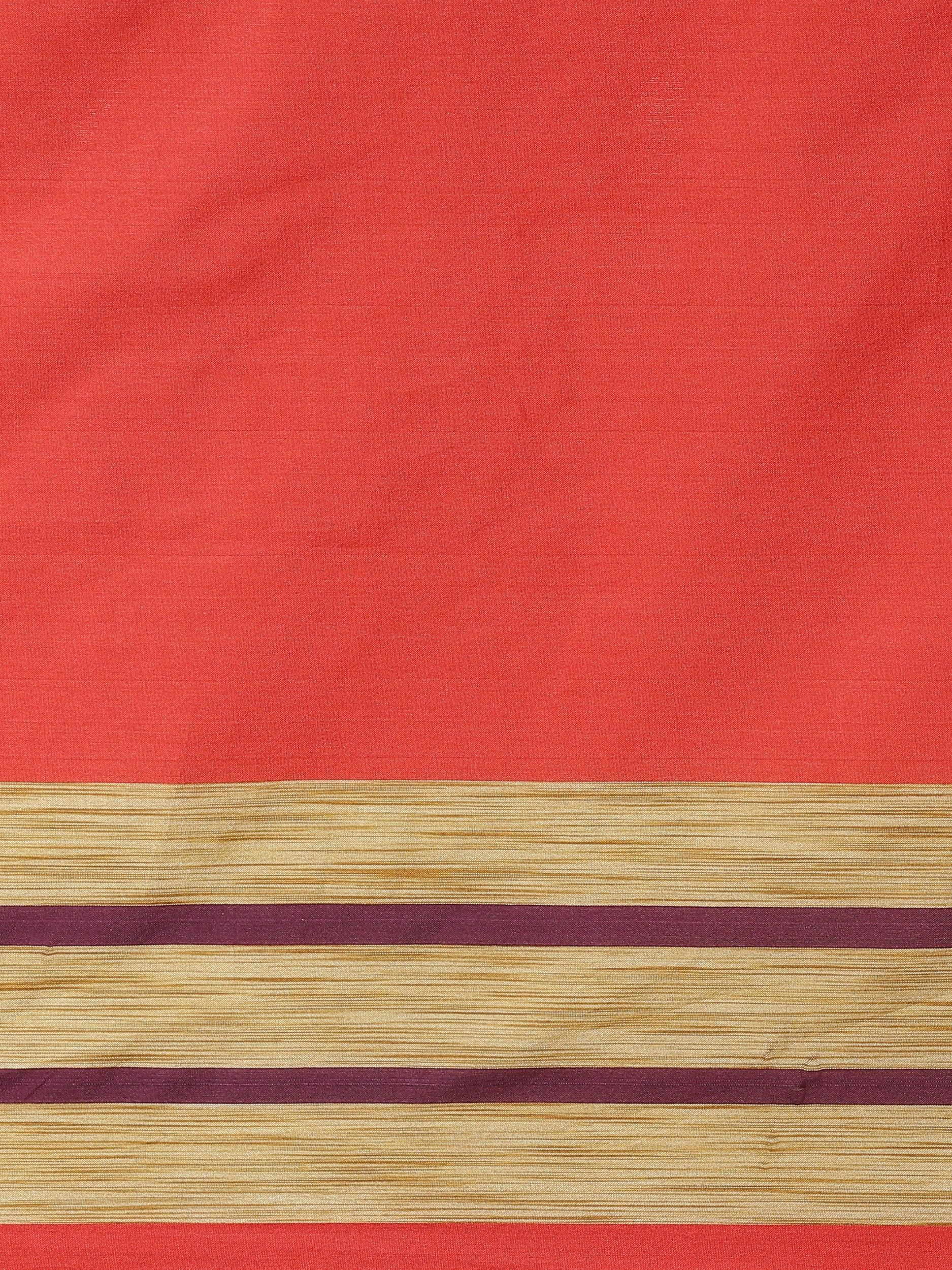 Multicoloured Striped Polyester Silk Saree