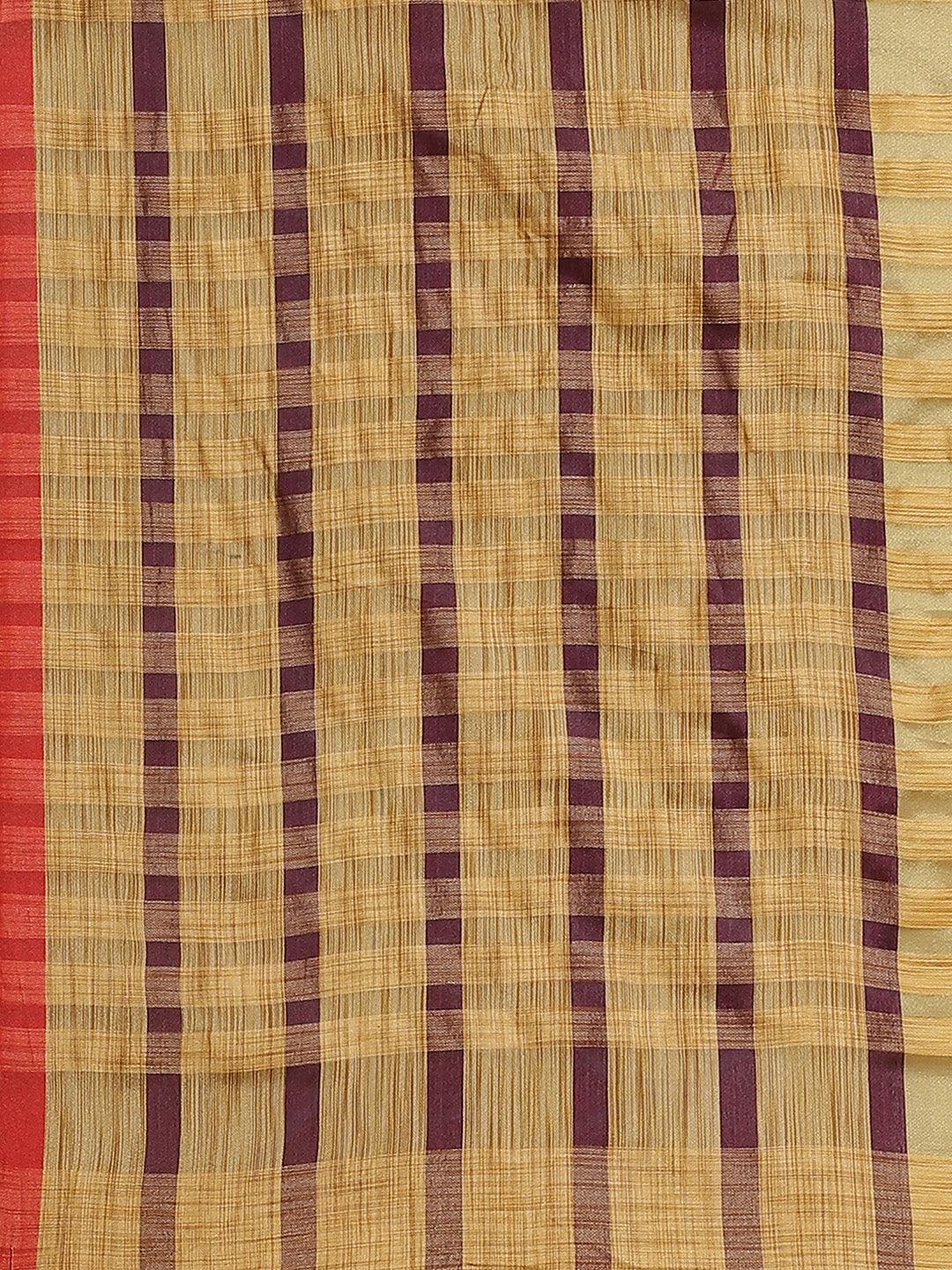 Multicoloured Striped Polyester Silk Saree