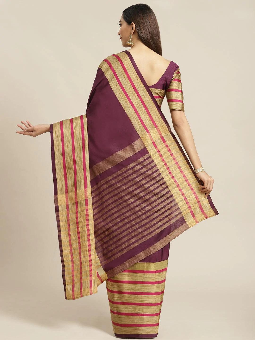 Multicoloured Striped Polyester Silk Saree