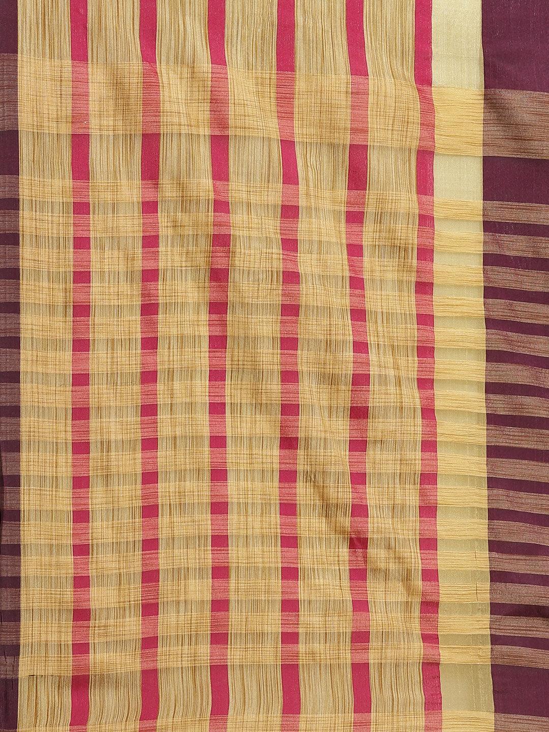 Multicoloured Striped Polyester Silk Saree