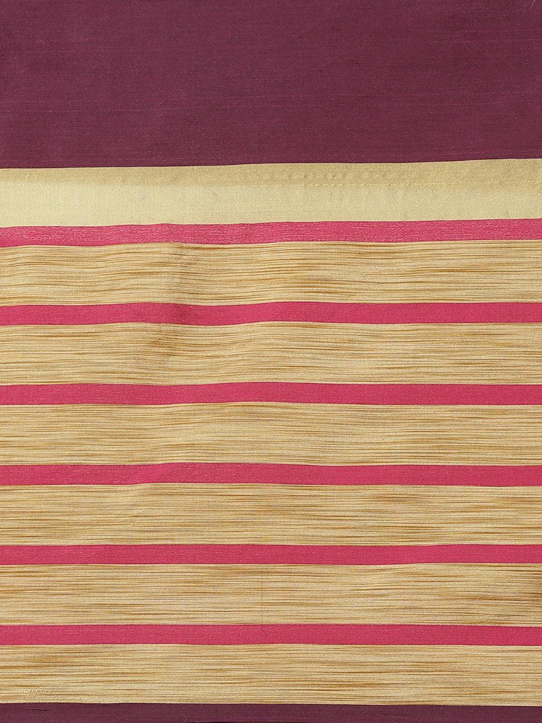 Multicoloured Striped Polyester Silk Saree - ShopLibas