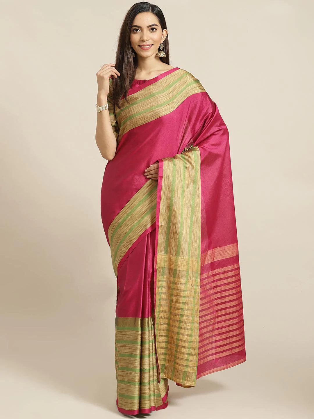 Multicoloured Striped Polyester Silk Saree - ShopLibas