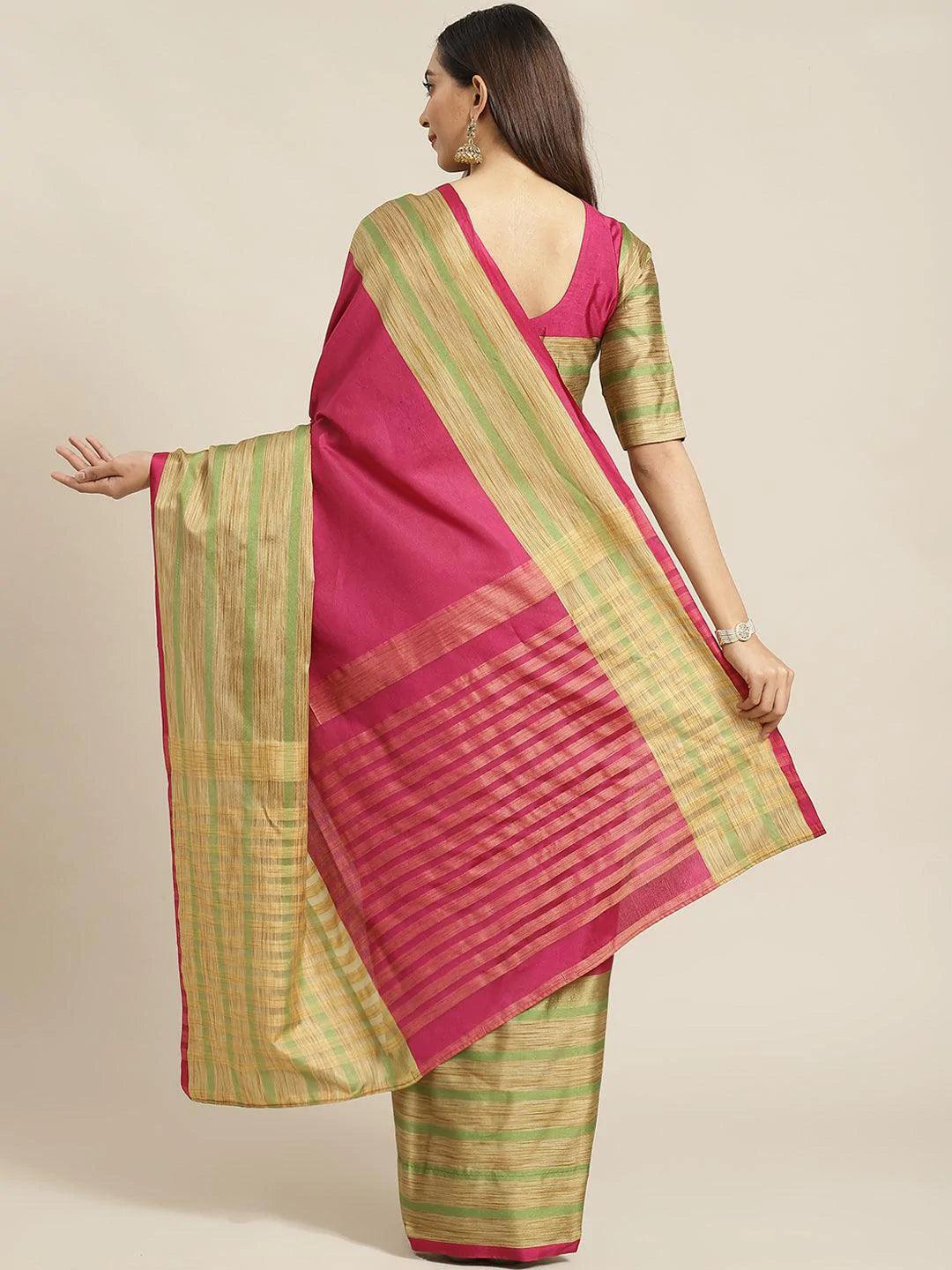 Multicoloured Striped Polyester Silk Saree - ShopLibas