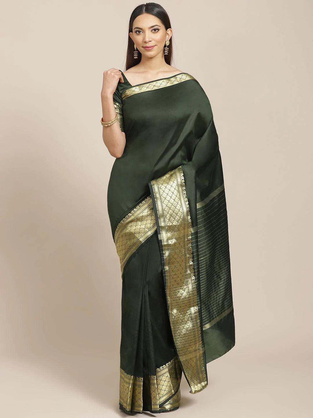 Olive Solid Silk Blend Saree