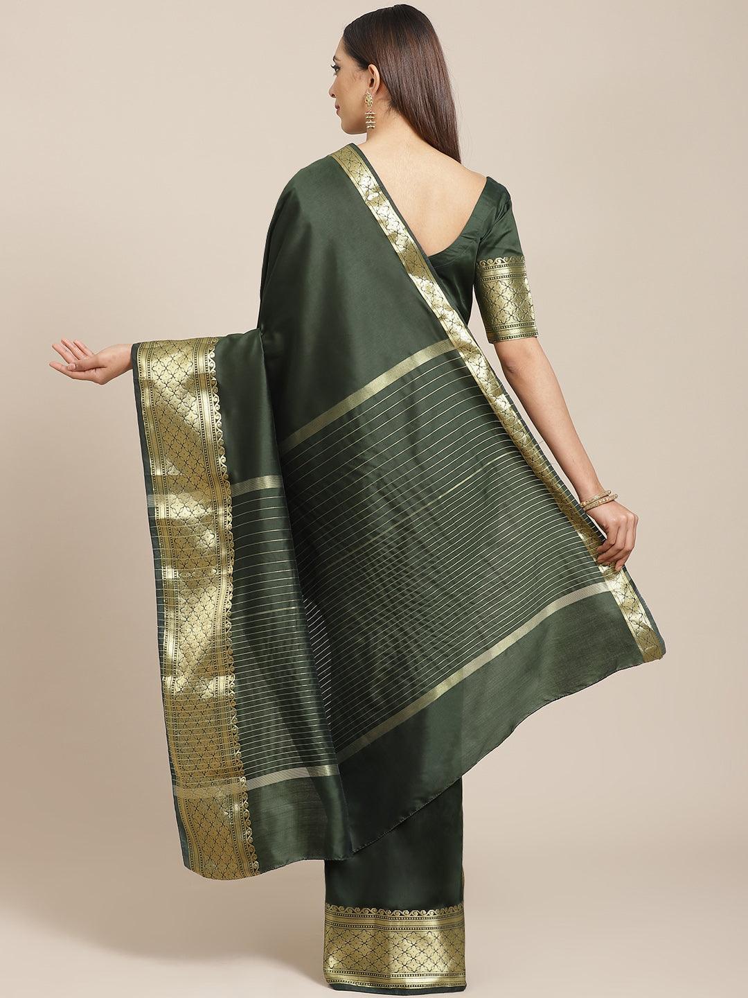 Olive Solid Silk Blend Saree