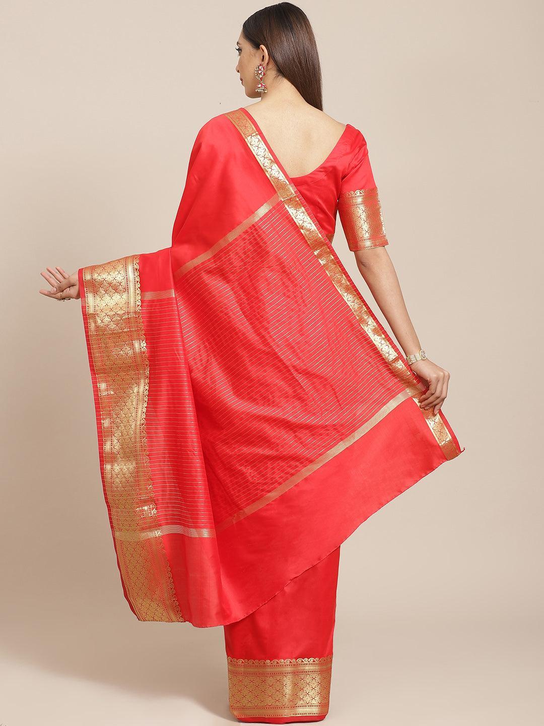 Red Solid Silk Blend Saree