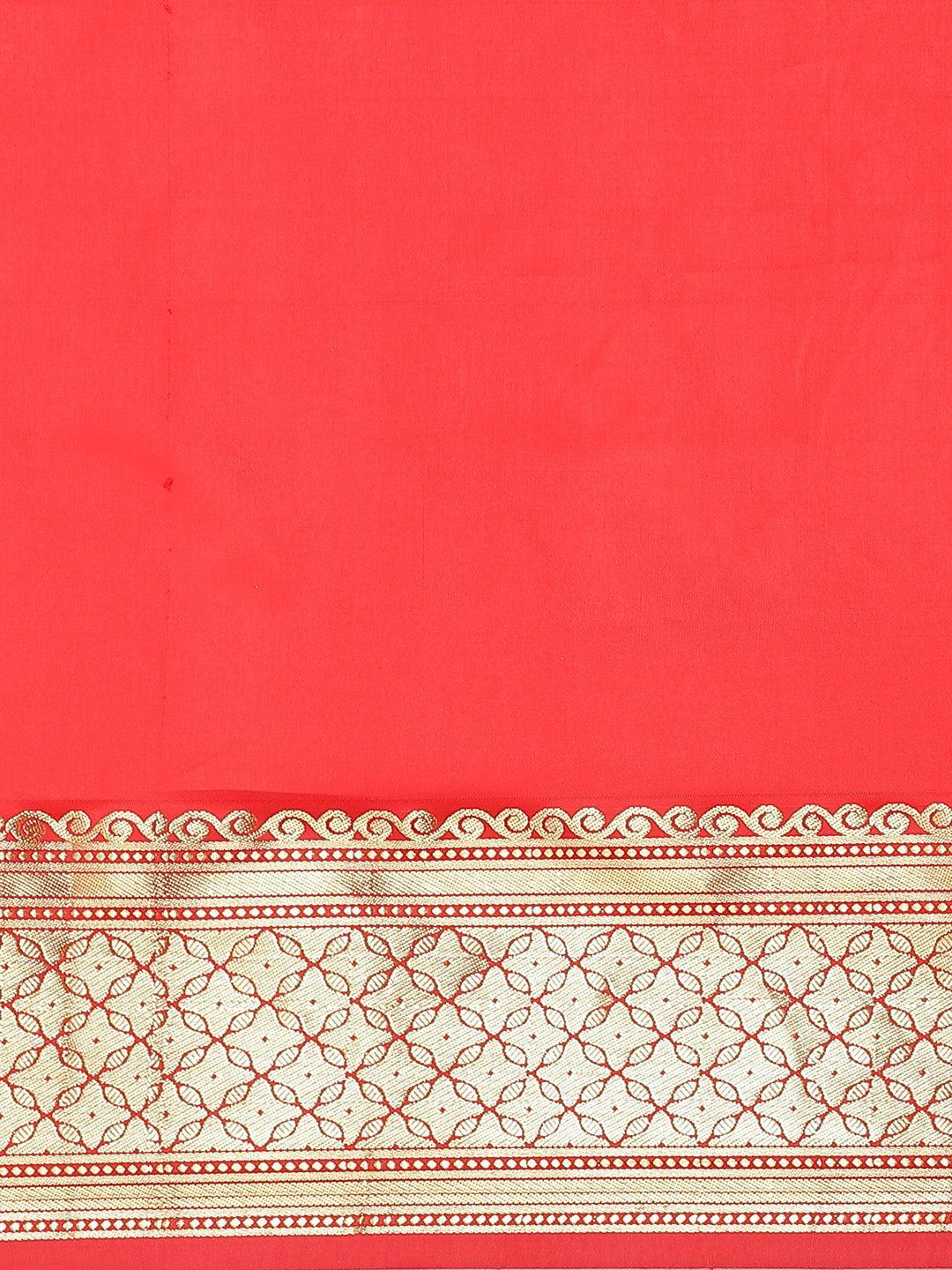 Red Solid Silk Blend Saree