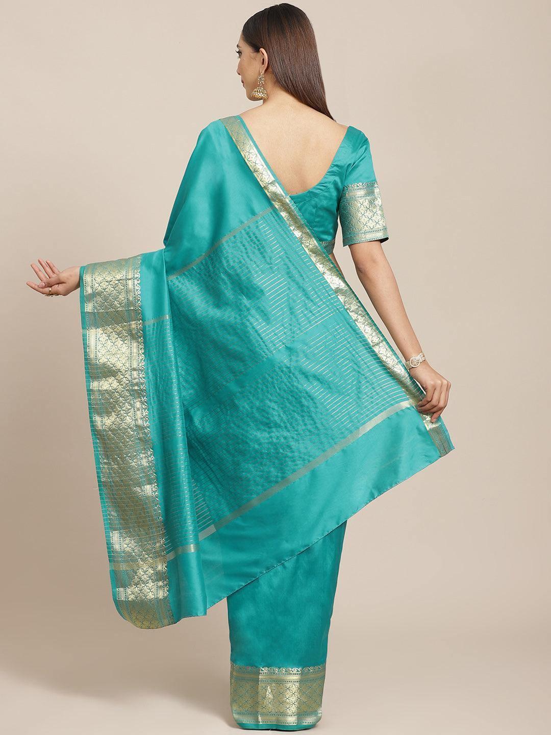 Sea Green Solid Silk Blend Saree