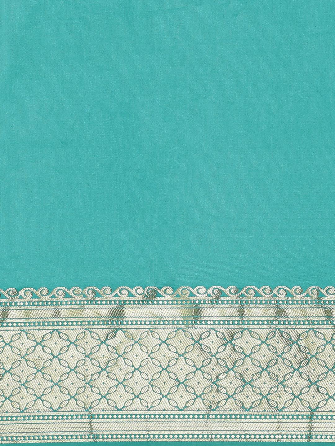 Sea Green Solid Silk Blend Saree