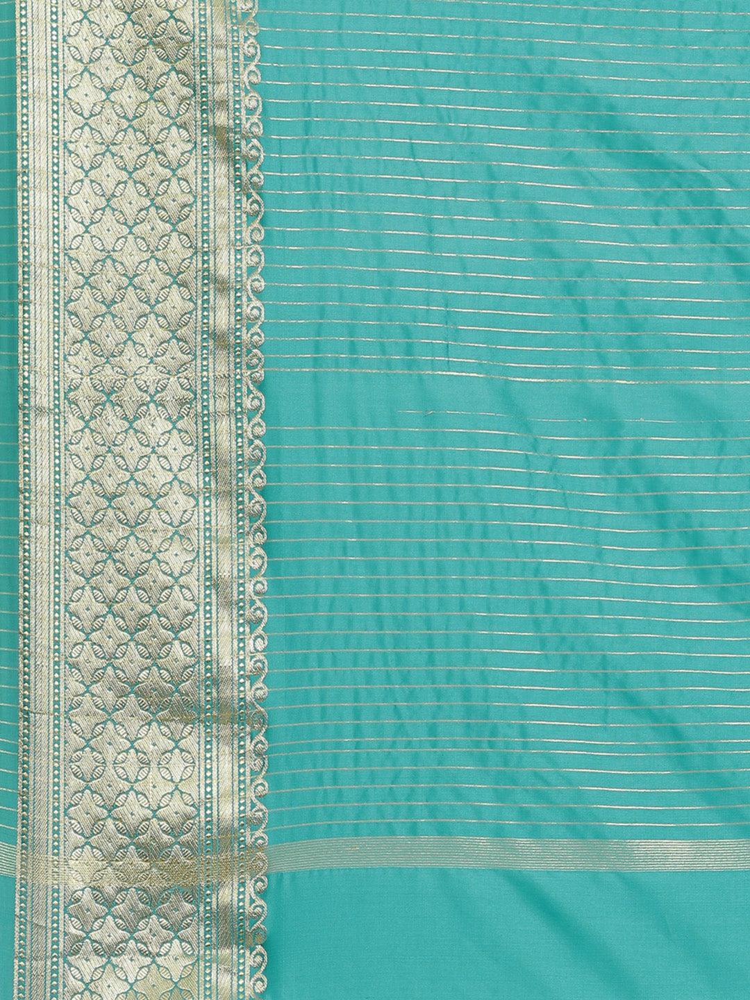 Sea Green Solid Silk Blend Saree