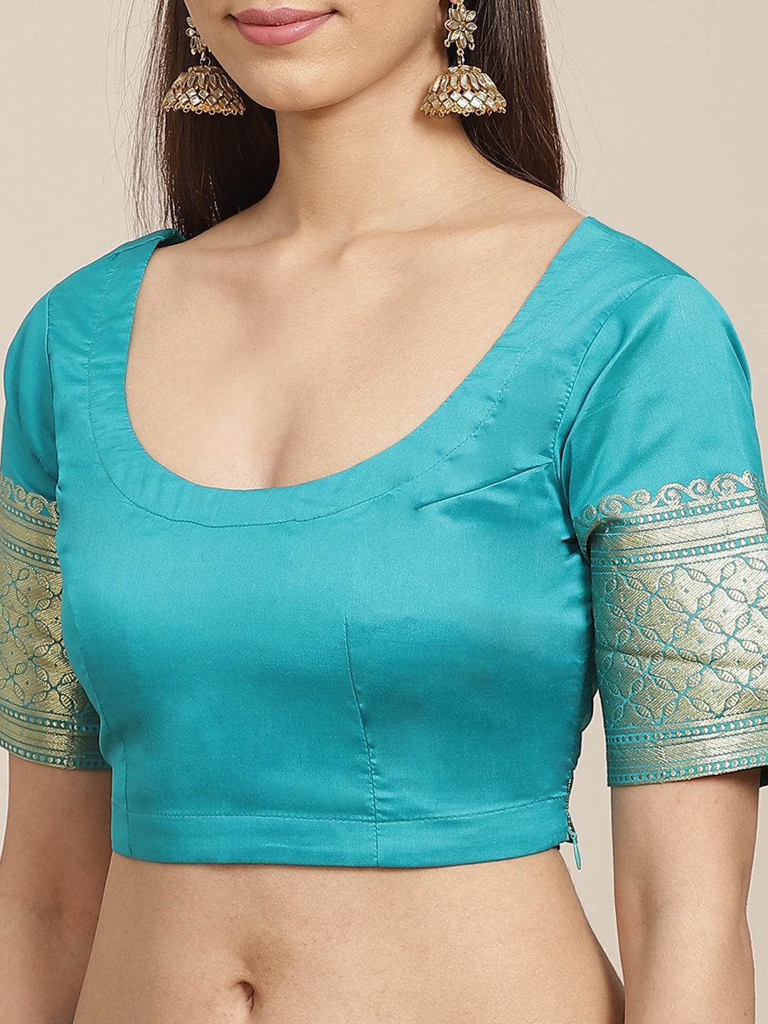 Sea Green Solid Silk Blend Saree