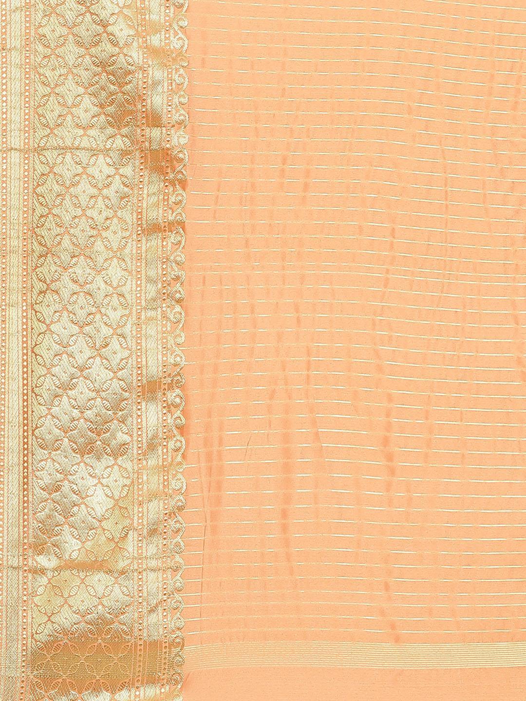 Orange Solid Silk Blend Saree