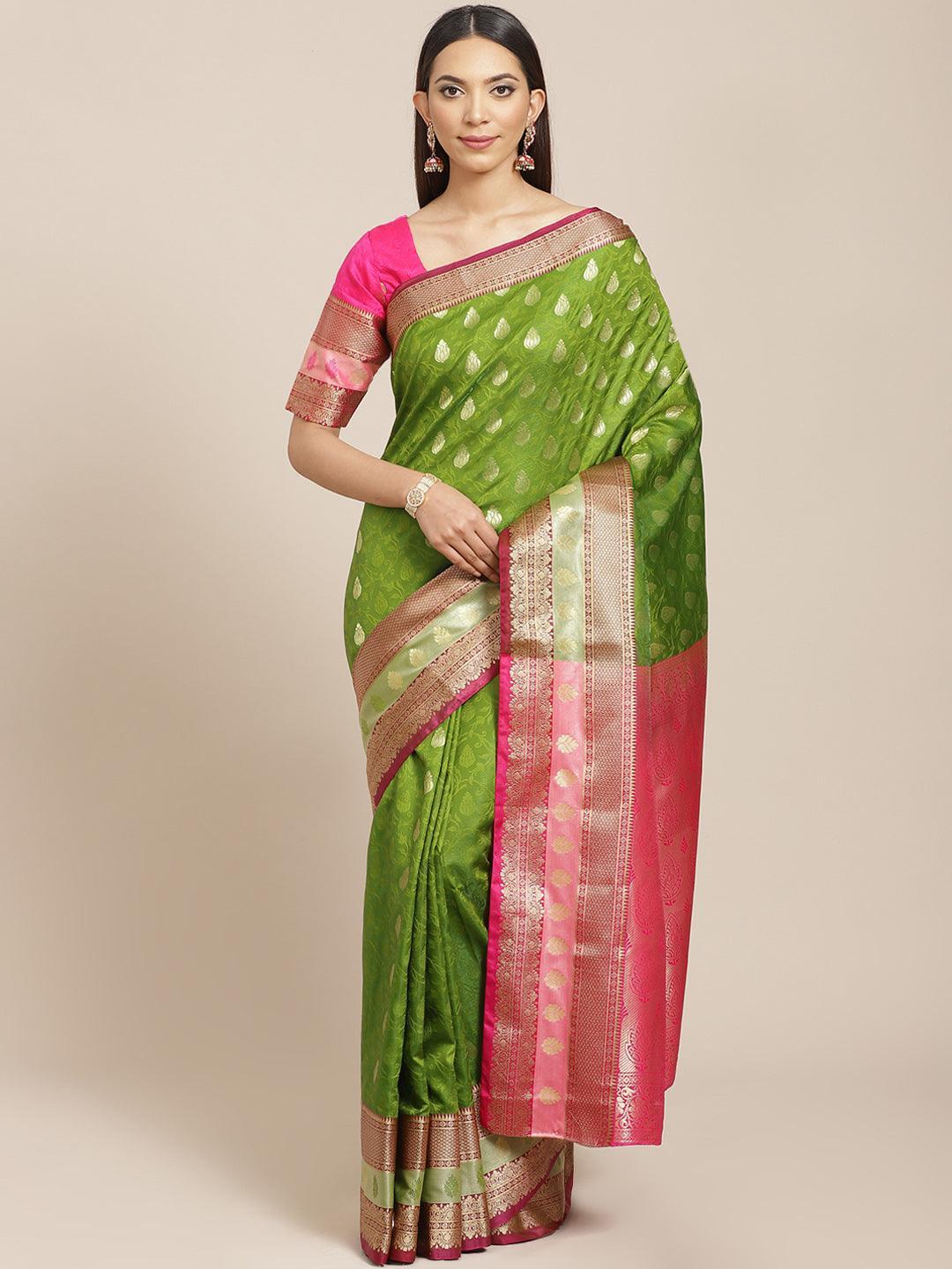 Green Woven Design Brocade Saree