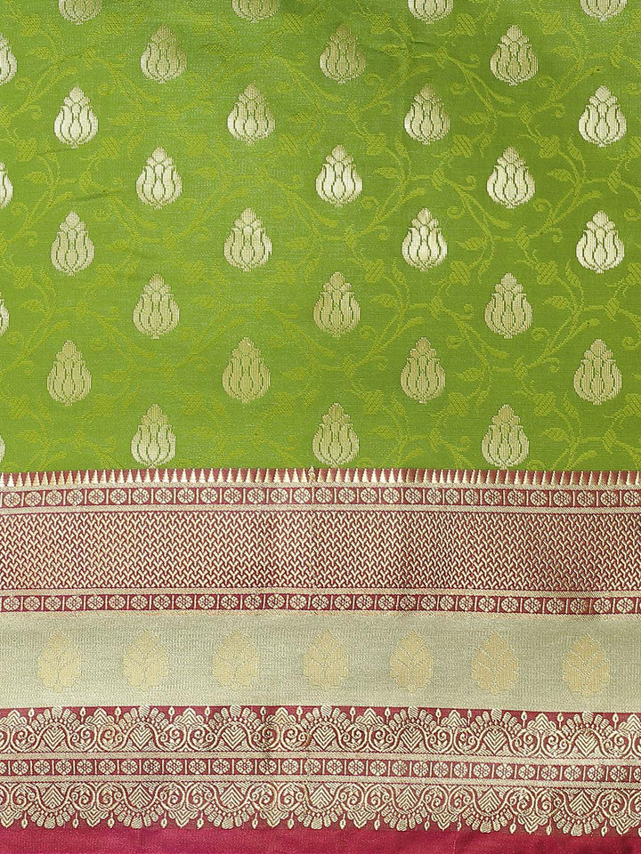 Green Woven Design Brocade Saree - ShopLibas