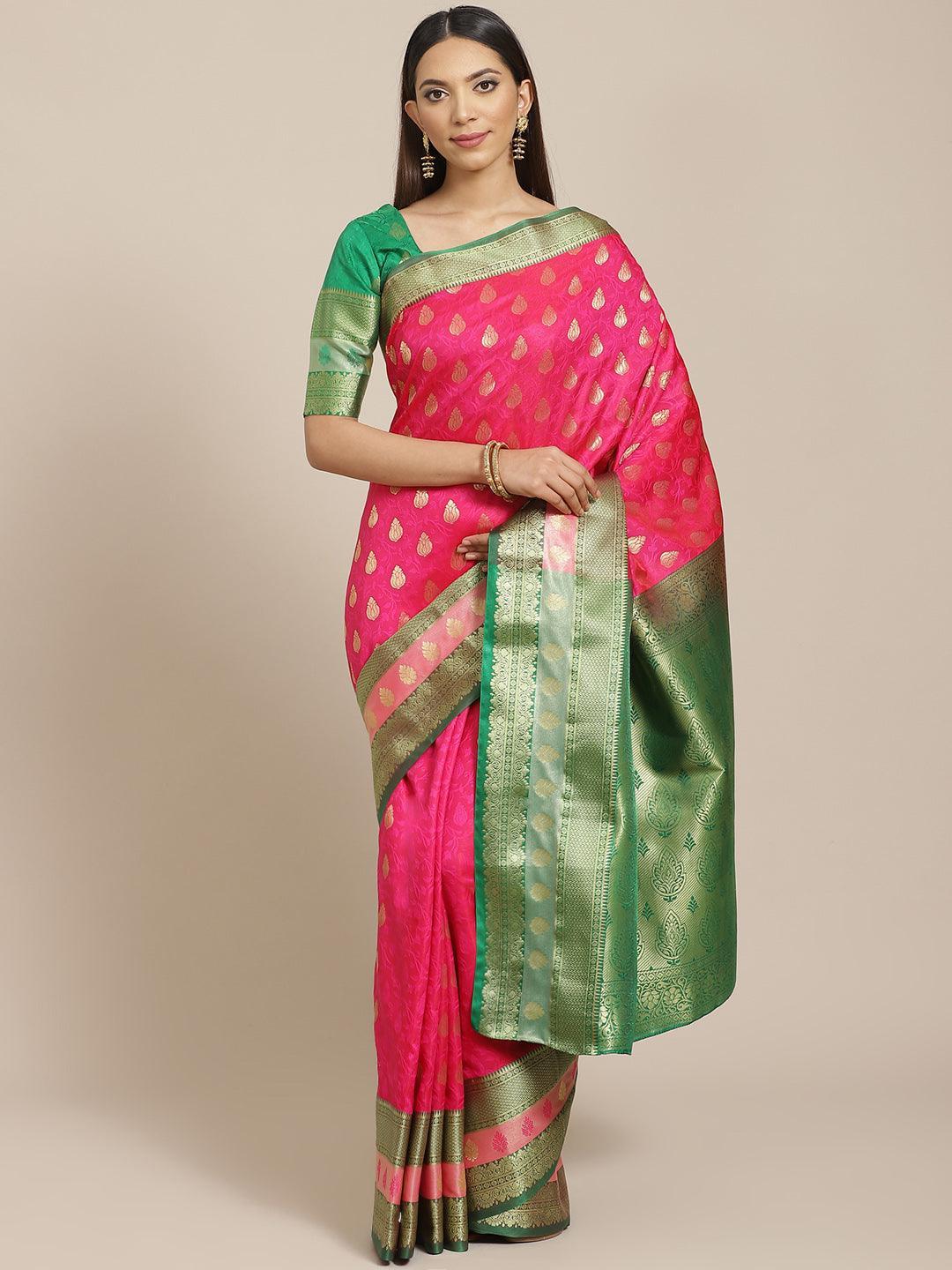 Pink Woven Design Brocade Saree