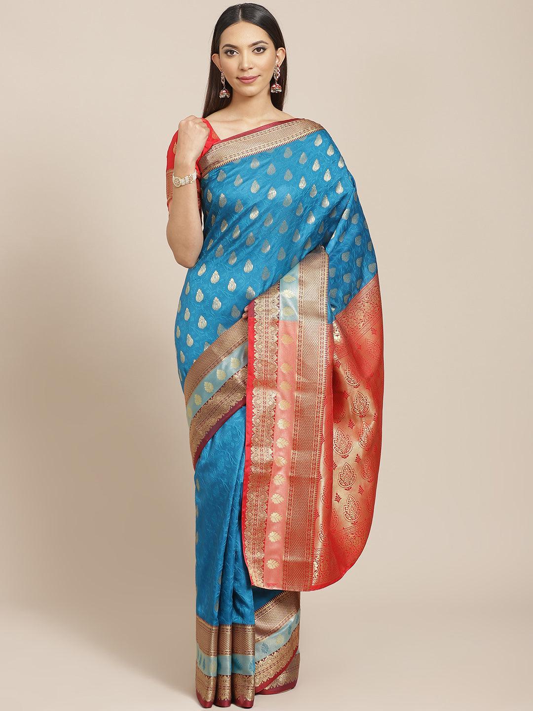 Blue Woven Design Brocade Saree - ShopLibas