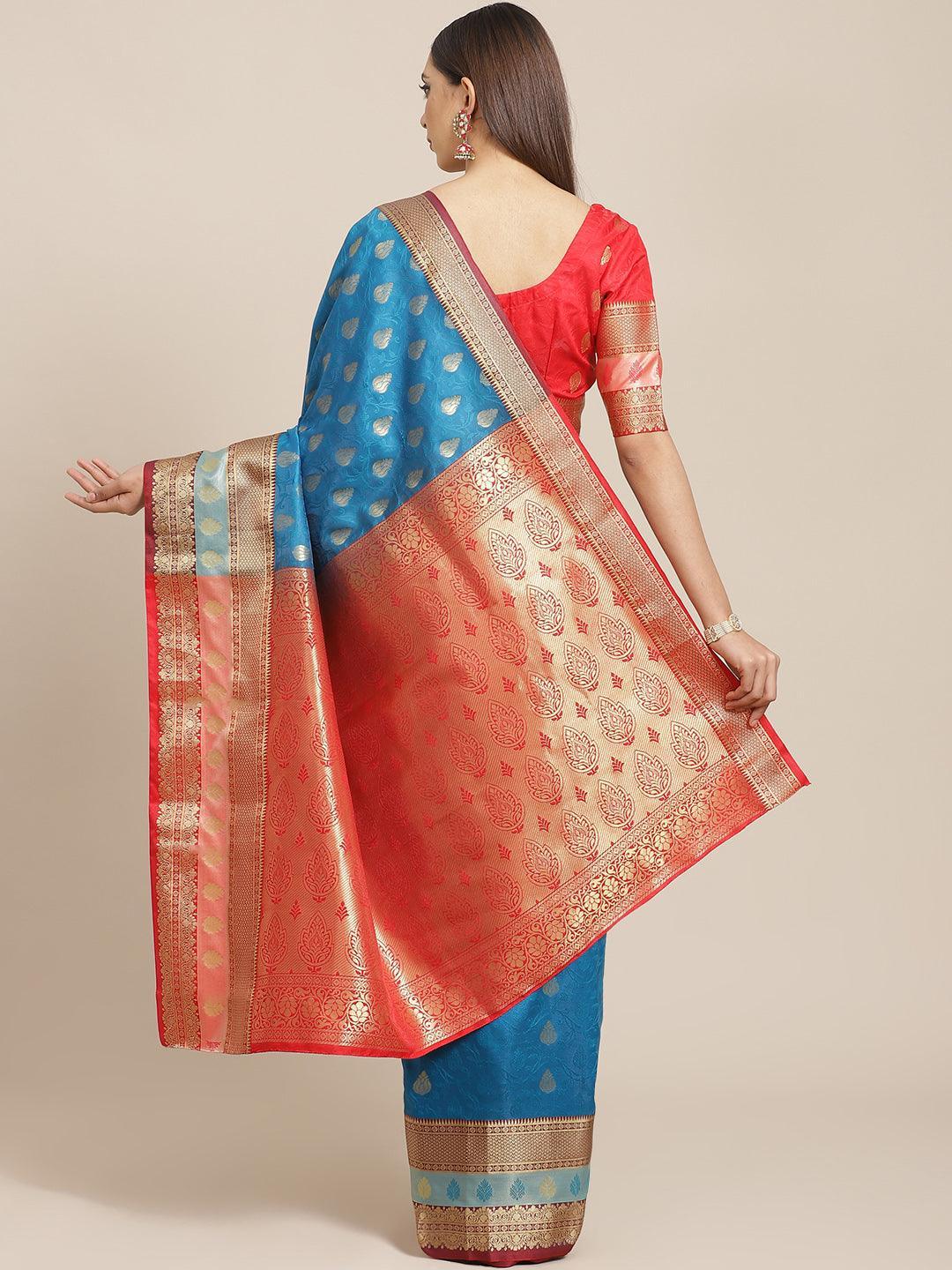 Blue Woven Design Brocade Saree - ShopLibas