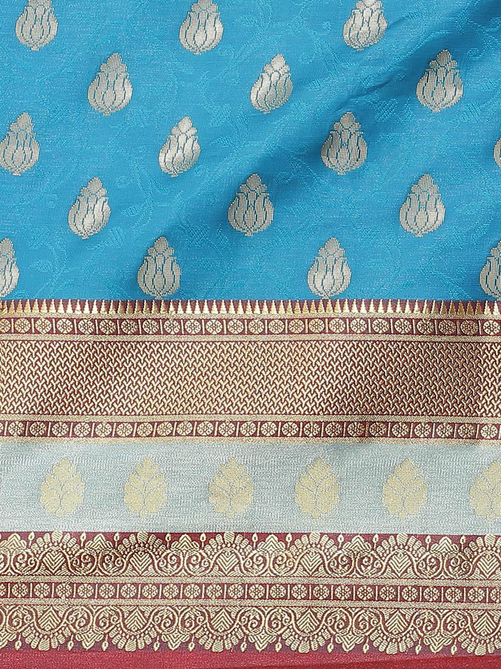 Blue Woven Design Brocade Saree - ShopLibas