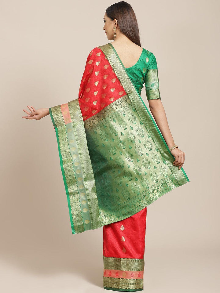 Red Woven Design Brocade Saree - ShopLibas