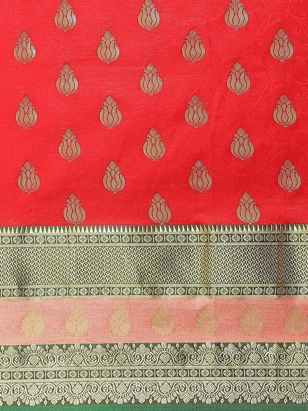 Red Woven Design Brocade Saree - ShopLibas