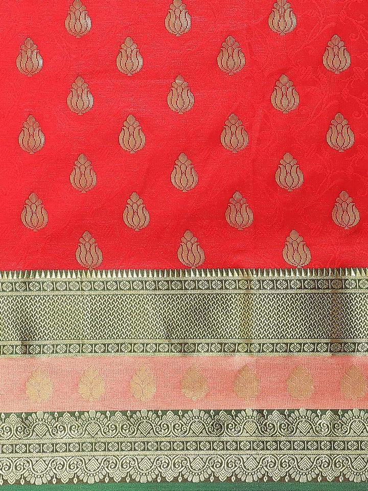 Red Woven Design Brocade Saree - ShopLibas