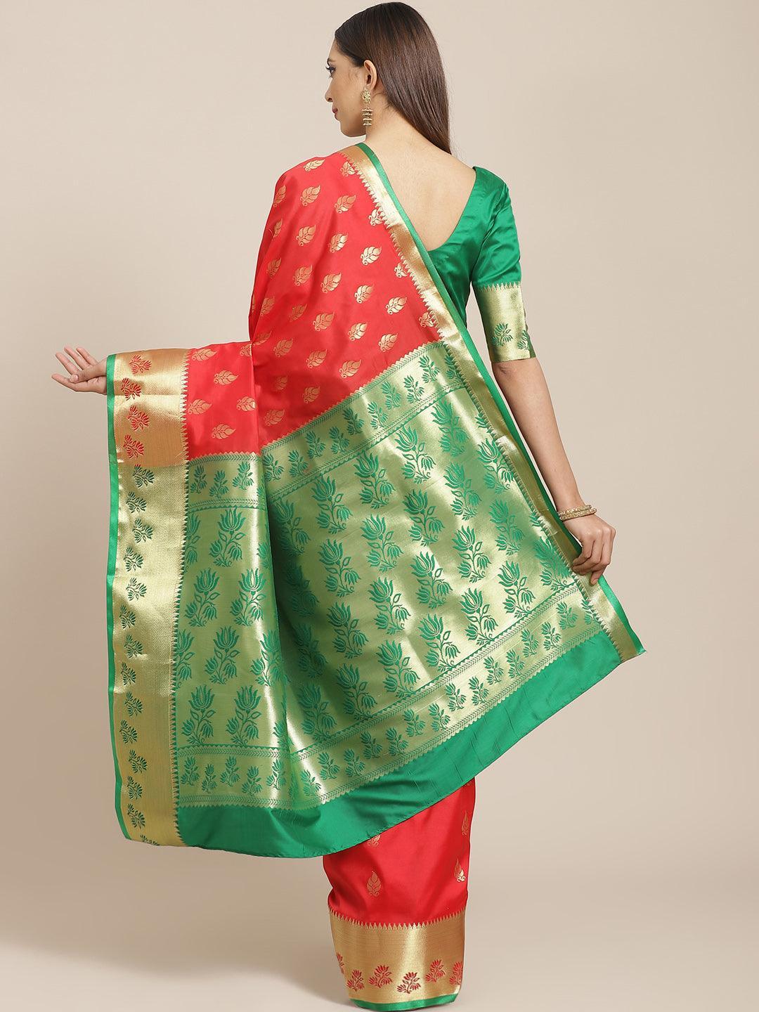 Red Woven Design Brocade Saree