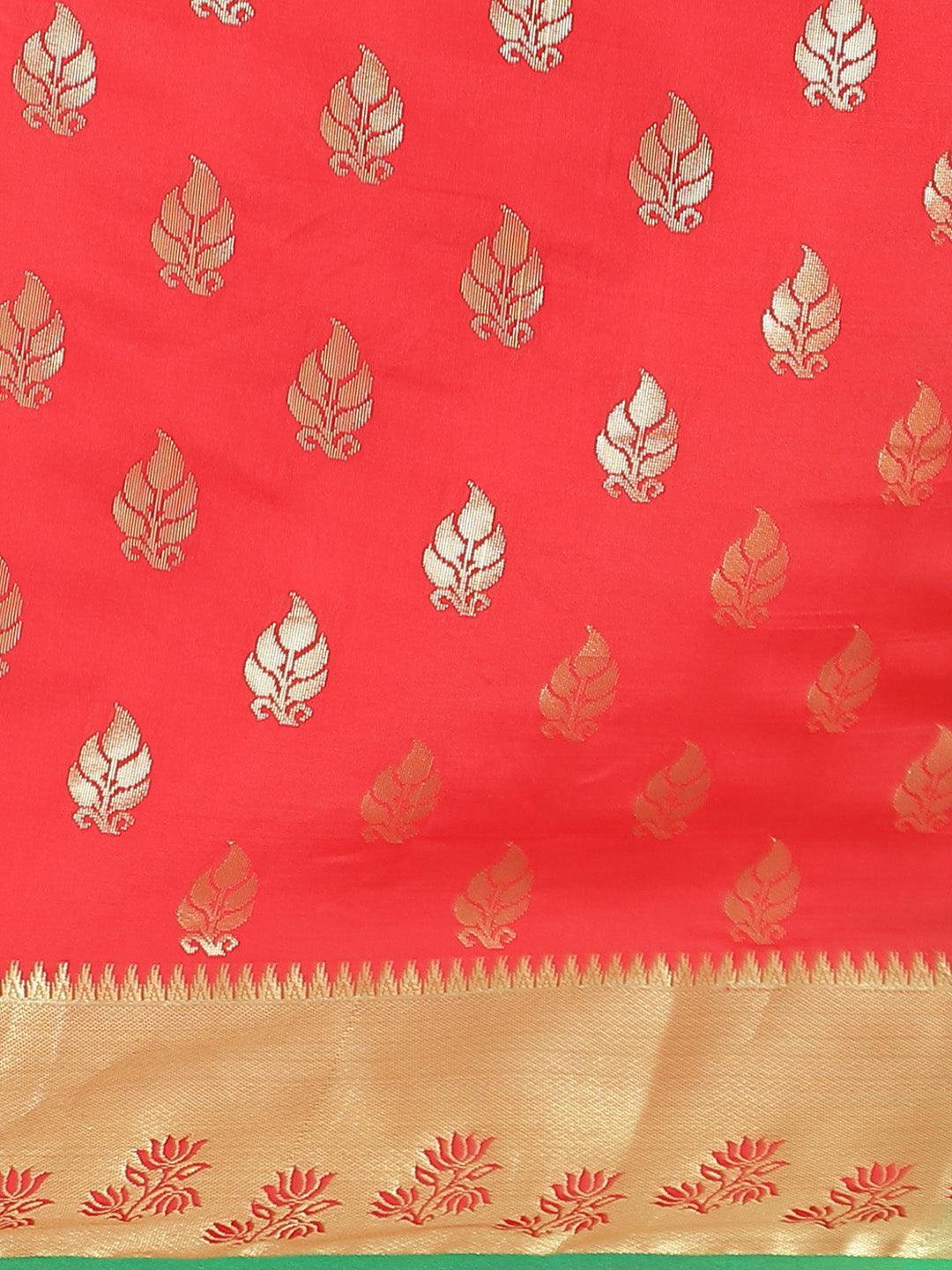 Red Woven Design Brocade Saree