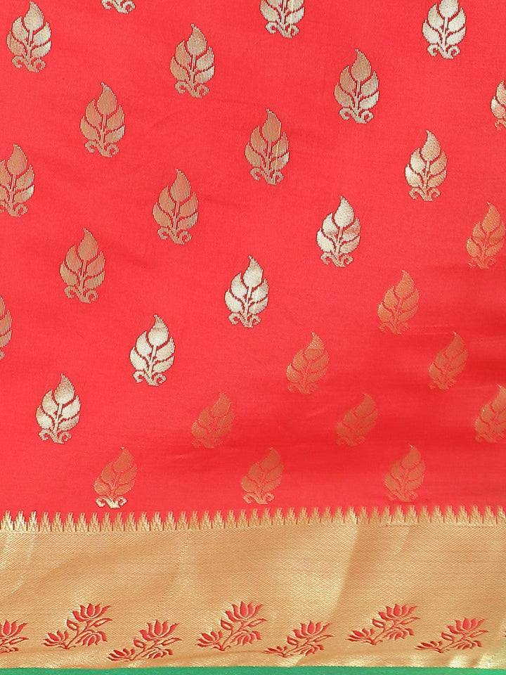 Red Woven Design Brocade Saree - ShopLibas