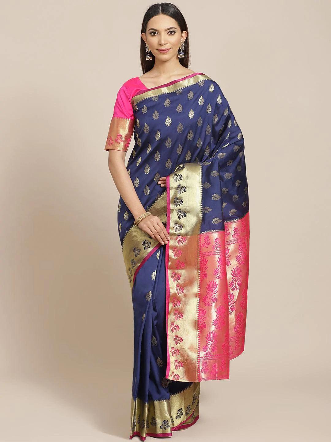 Blue Woven Design Brocade Saree - ShopLibas