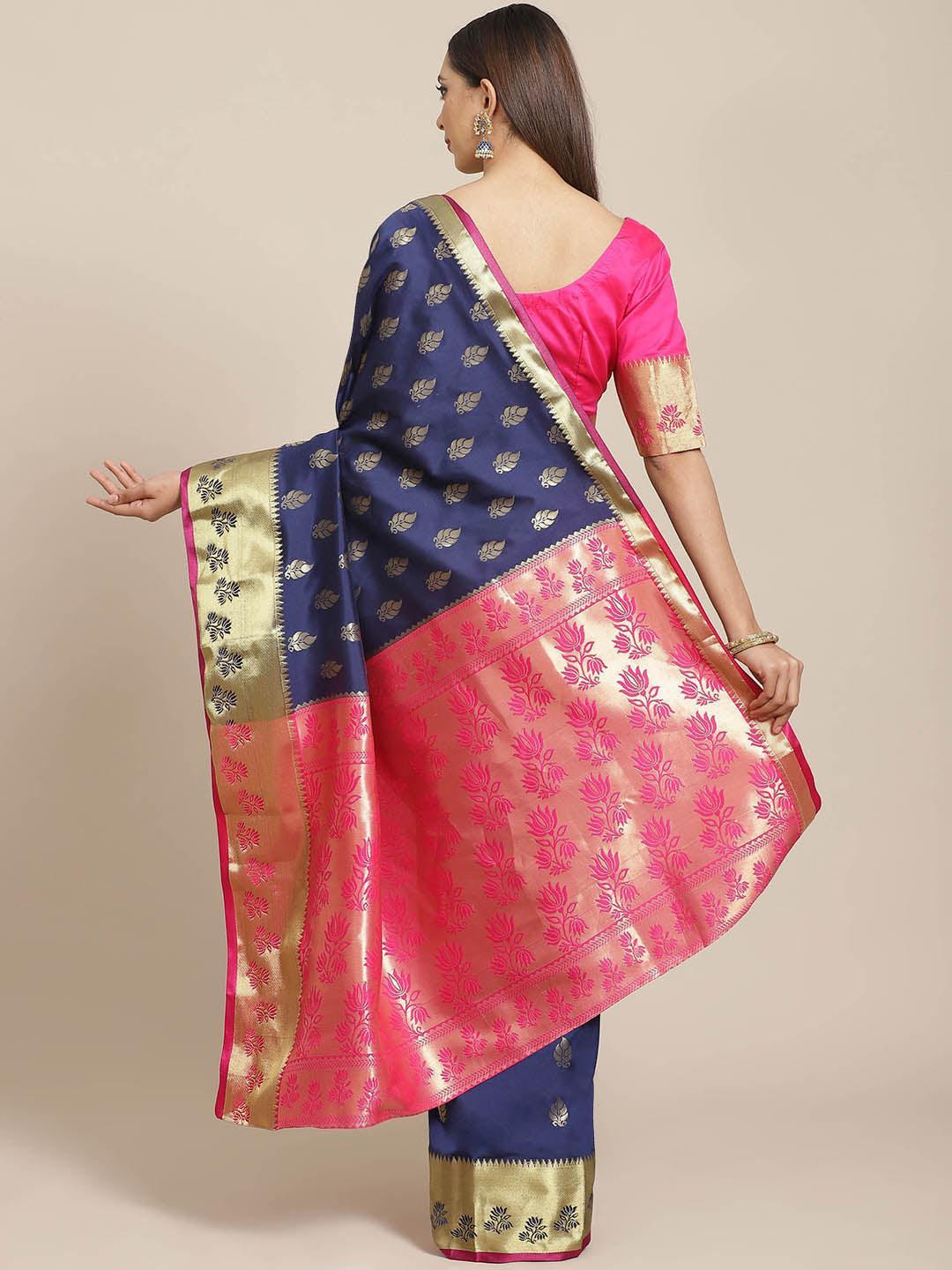 Blue Woven Design Brocade Saree - ShopLibas