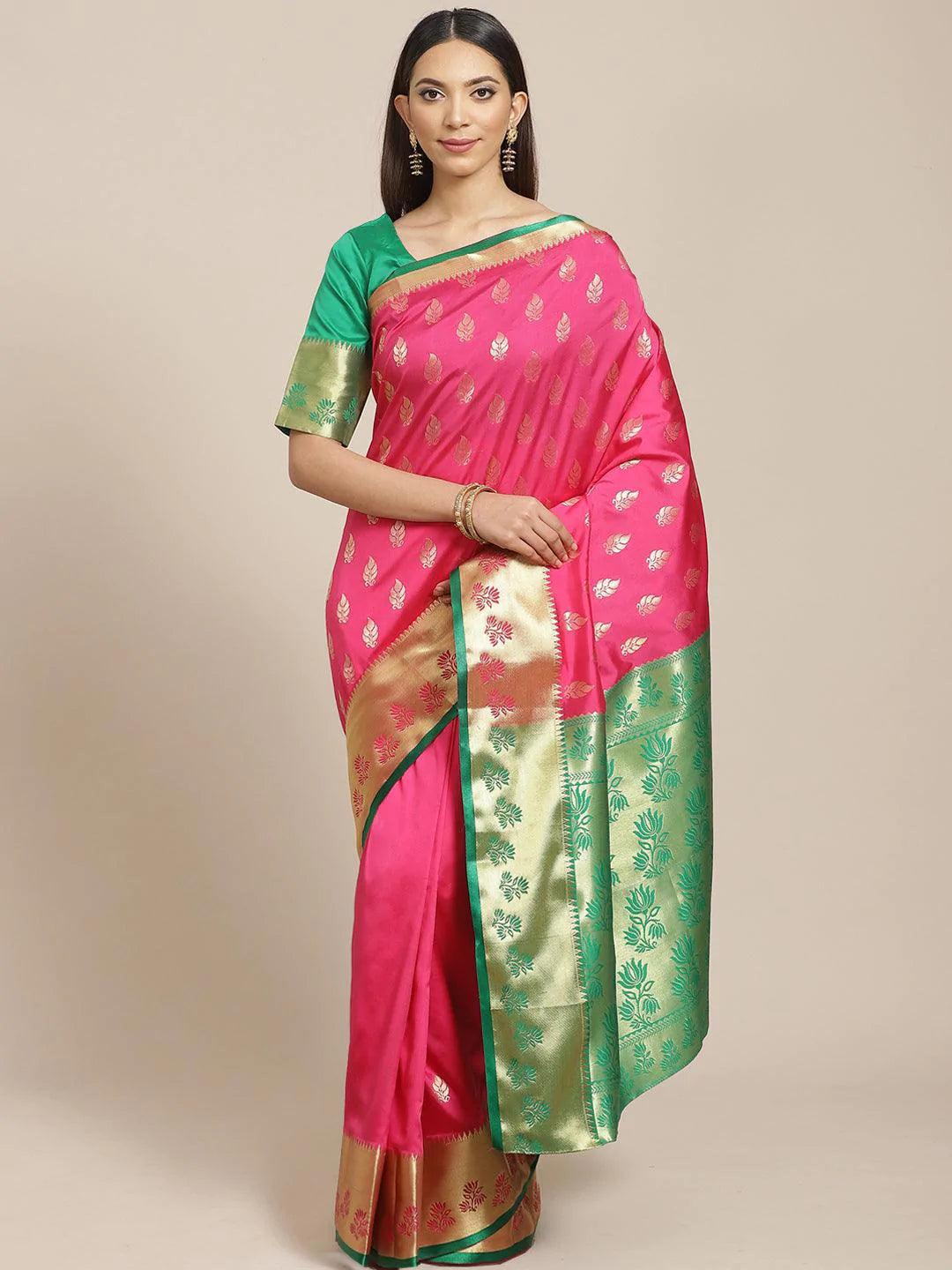 Pink Woven Design Brocade Saree