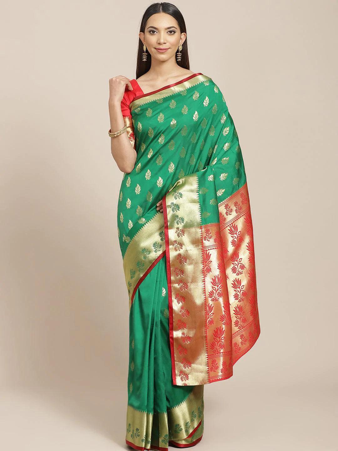 Green Woven Design Brocade Saree