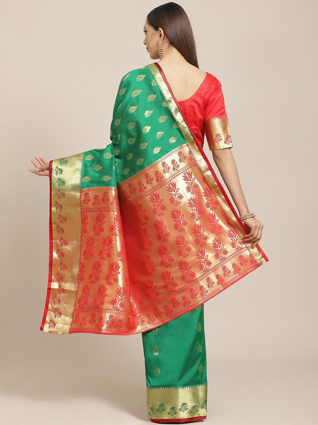 Green Woven Design Brocade Saree