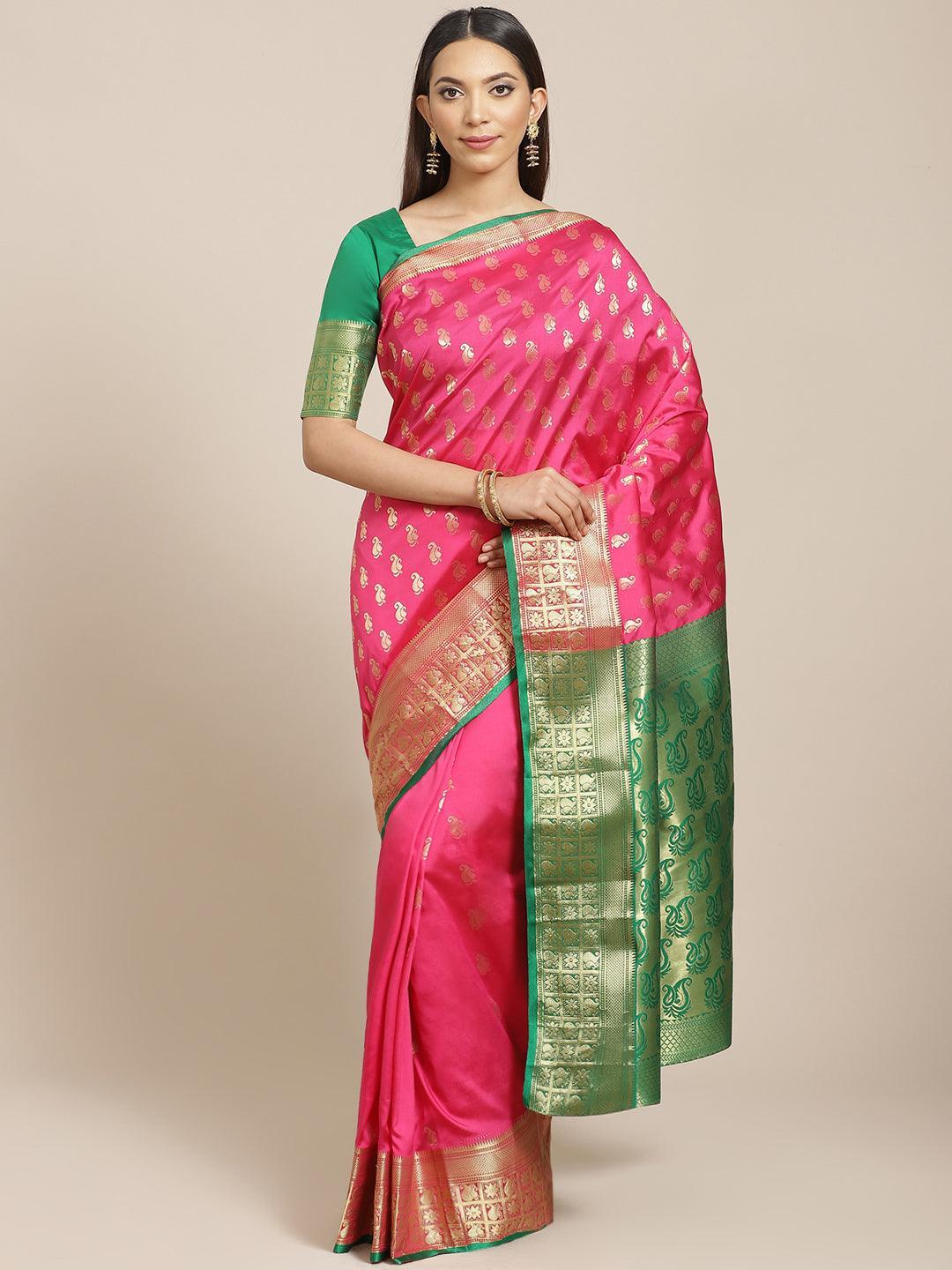 Pink Woven Design Brocade Saree