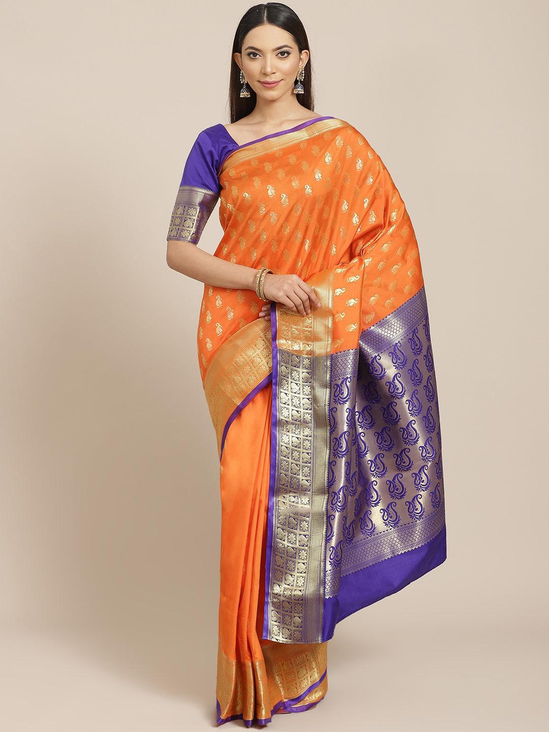 Orange Woven Design Brocade Saree - ShopLibas