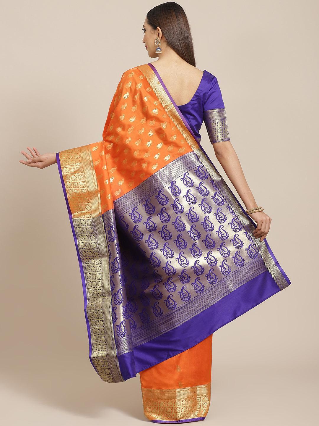 Orange Woven Design Brocade Saree - ShopLibas