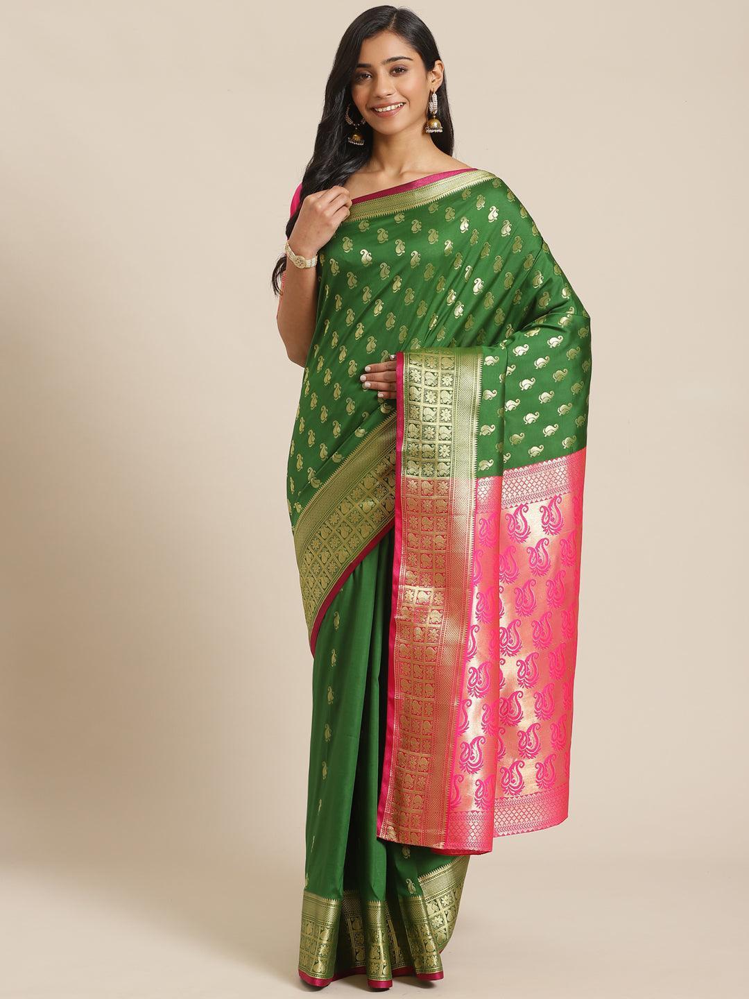 Green Woven Design Brocade Saree