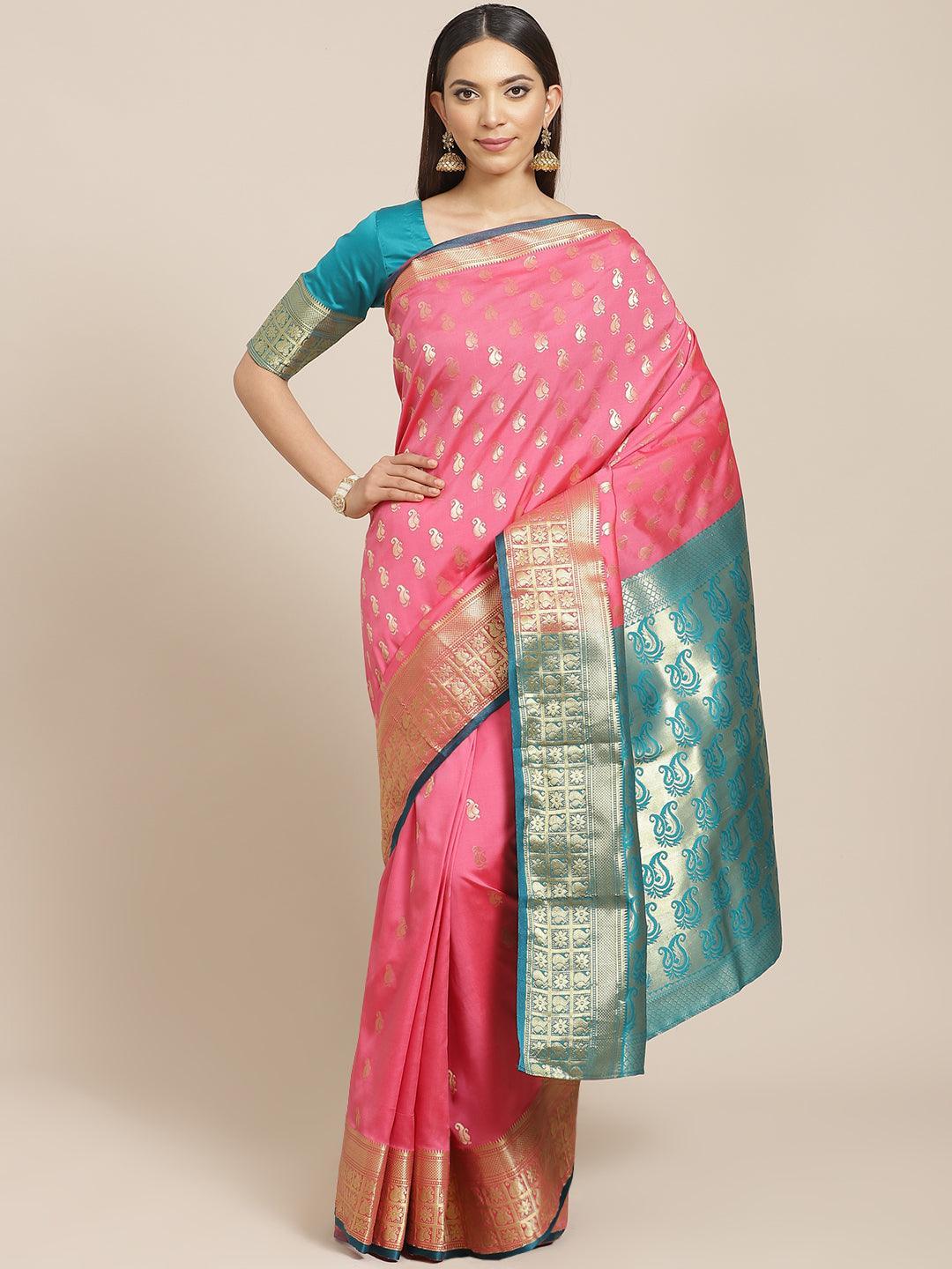 Pink Woven Design Brocade Saree