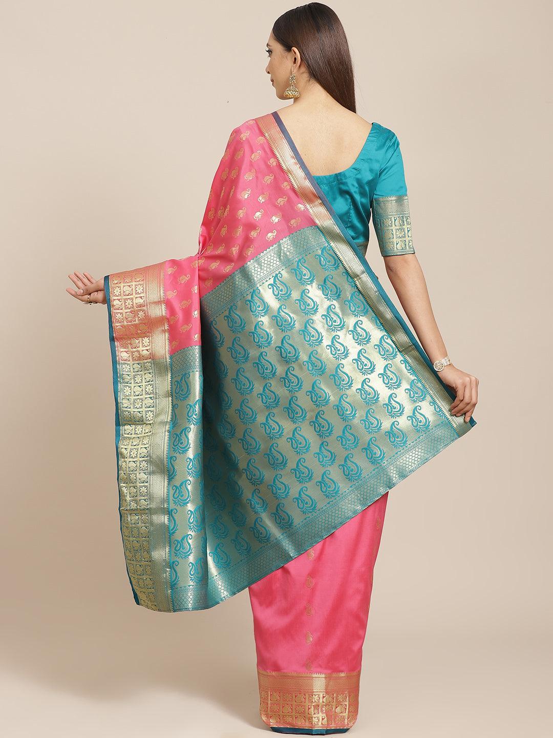 Pink Woven Design Brocade Saree