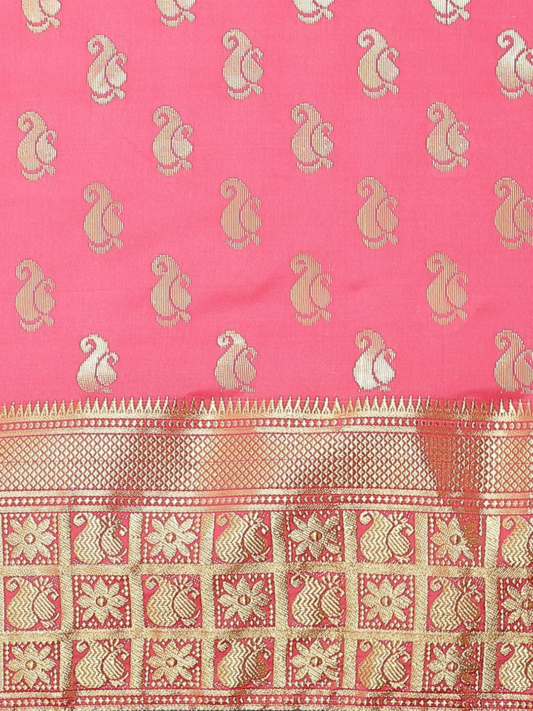 Pink Woven Design Brocade Saree