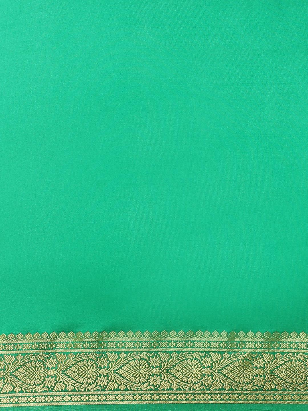 Green Solid Silk Blend Saree