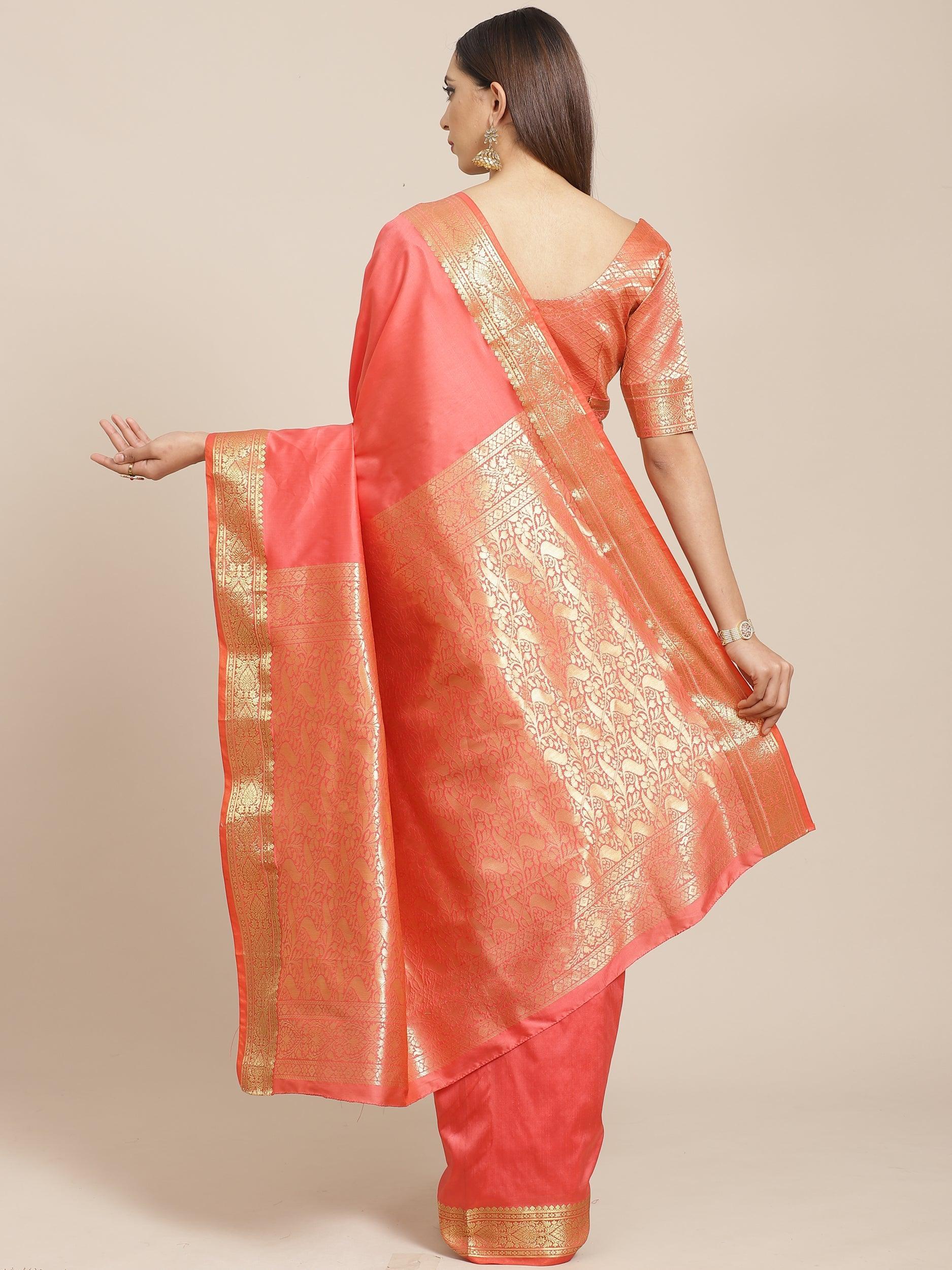 Pink Solid Silk Blend Saree