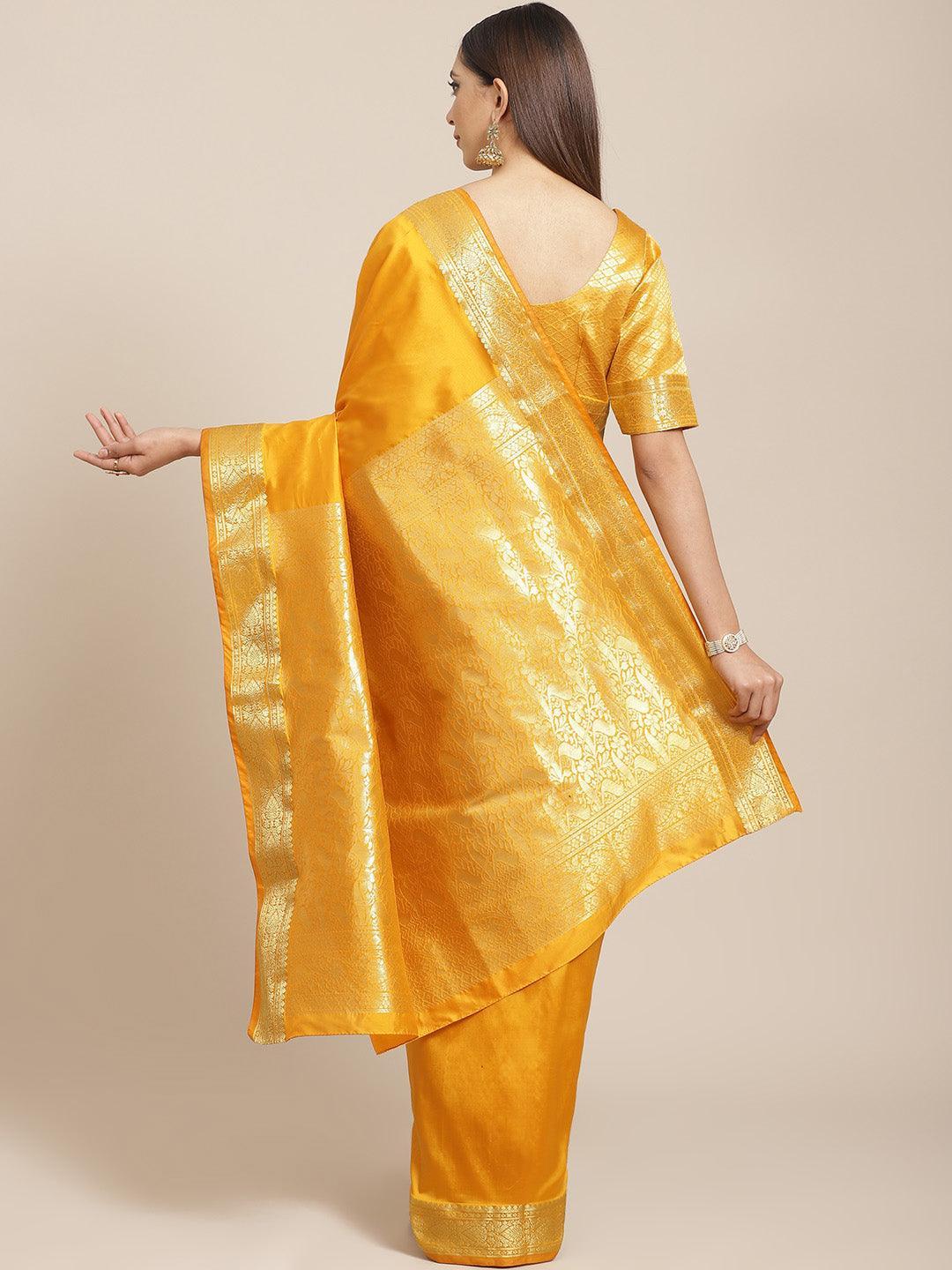 Yellow Solid Silk Blend Saree