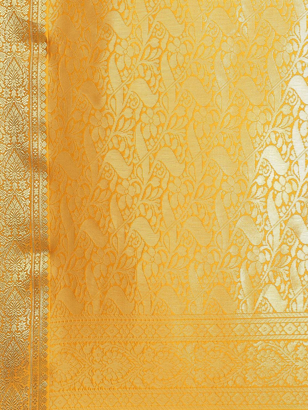 Yellow Solid Silk Blend Saree