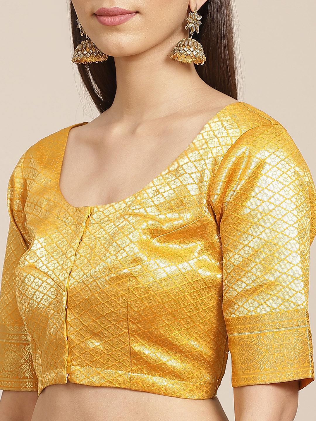 Yellow Solid Silk Blend Saree - ShopLibas