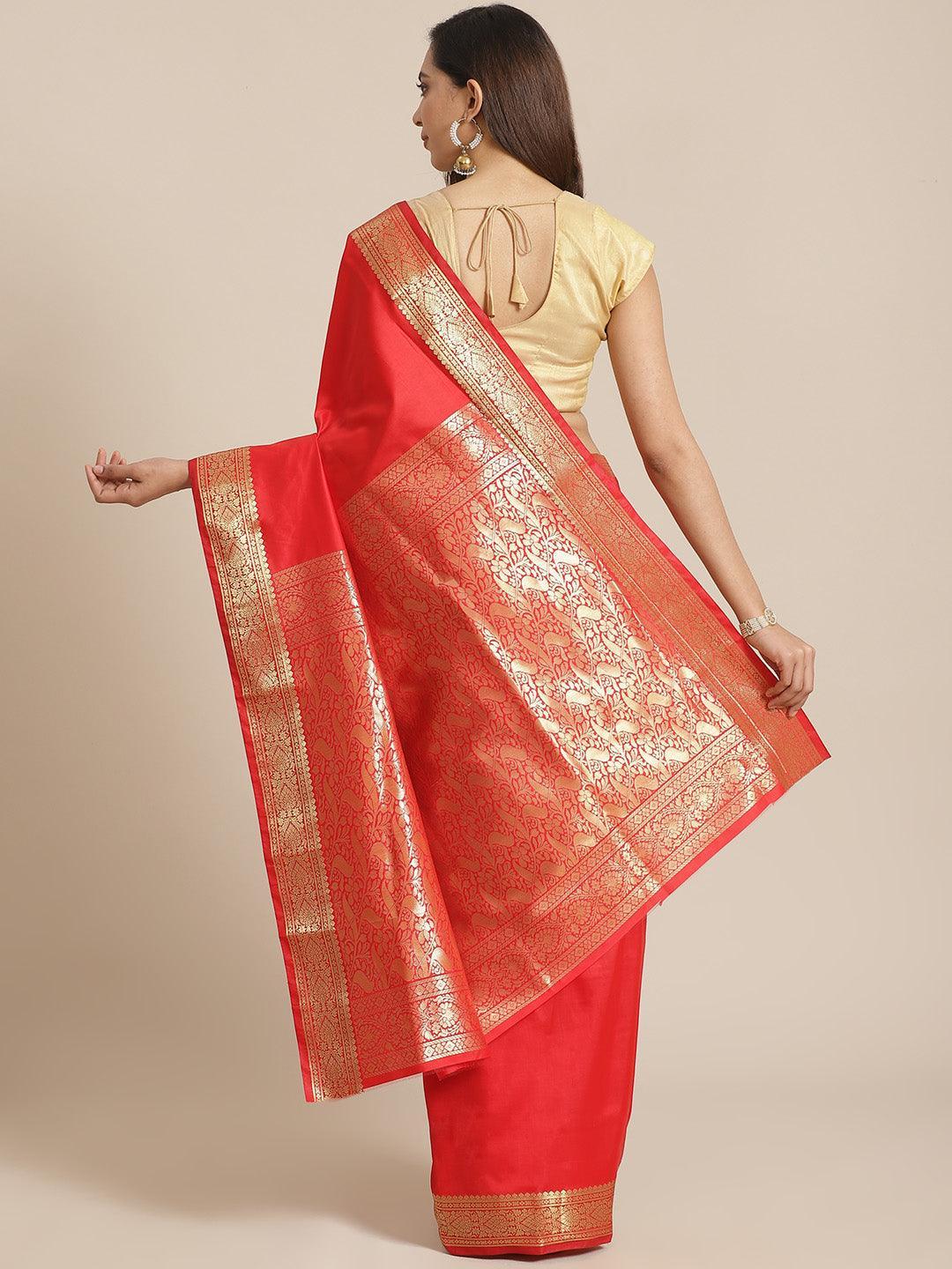 Red Solid Silk Blend Saree