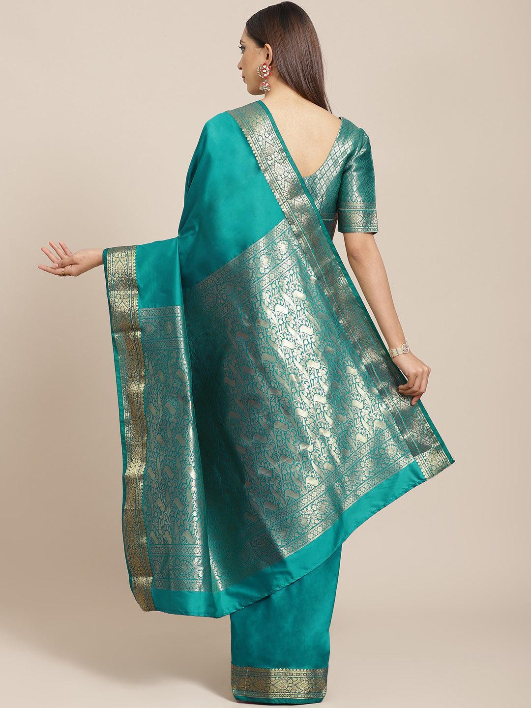 Sea Green Solid Silk Blend Saree