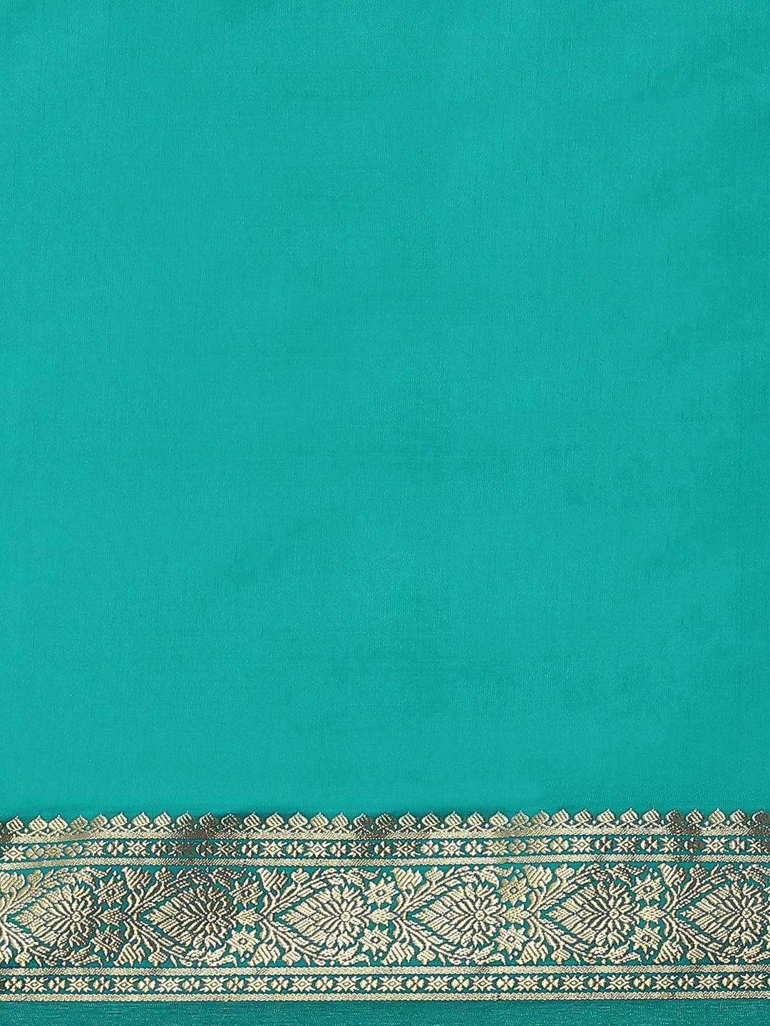 Sea Green Solid Silk Blend Saree